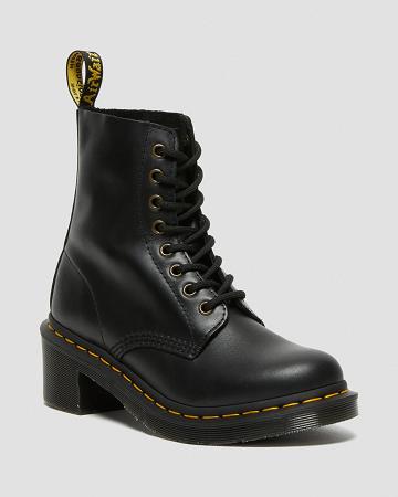 Black Women's Dr Martens Clemency Leather Heeled Heeled Boots | CA 140EBC